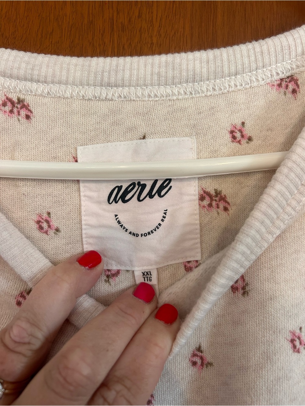 Aerie Casual Cream Sweatshirt with Pink Floral Print - Picture 2 of 3